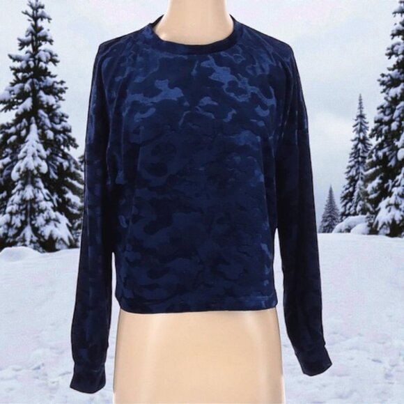 Freshman 1996 Velour Camo Long Sleeve Sweater in Royal Blue | Size Small - Picture 1 of 12